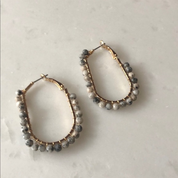 Natural Stone Oval Hoop Earrings - Picture 3 of 6